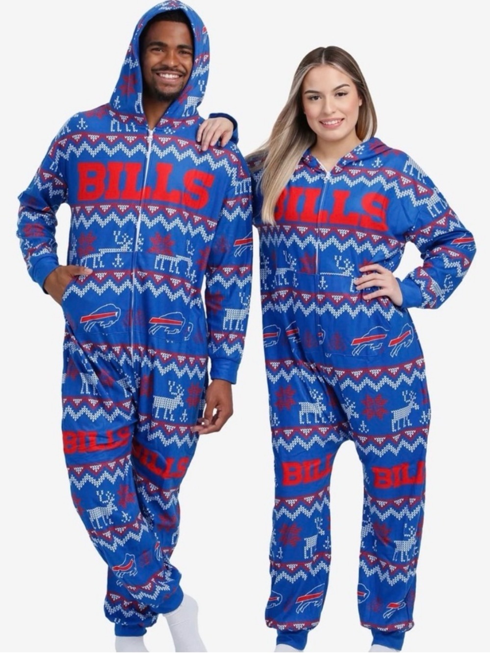 NFL Buffalo Bills Ugly Pattern One Piece Pajamas Unisex Sz 2X